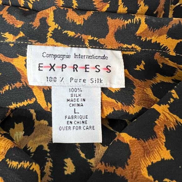Vintage Silk Leopaed Print Button Down Shirt Long Sleeves Blouse - Picture 3 of 9